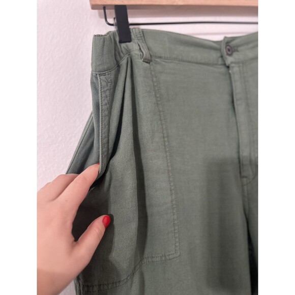 Anthropologie Pilcro Linen Blend Green Cargo Utility Pull On Pants Med Wide Leg - Picture 3 of 11